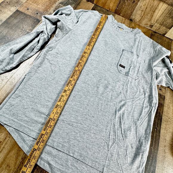 ARIAT Rebar Workman Logo Pocket Long Sleeve T-Shirt GRAY Mens Size LARGE Ex Cond - Picture 11 of 12